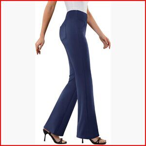 Stretchy Pull-On Flare Pants with Pockets for Work & Casual Wear